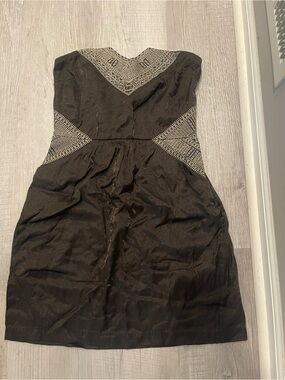 Ecote Strapless Black Dress with Ivory Geometric Insets